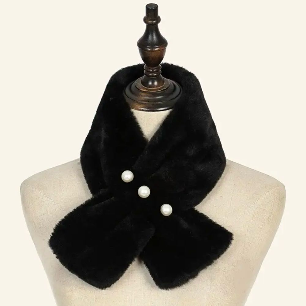 BLACK FAUX RABBIT NECK WRAP SCARF‎